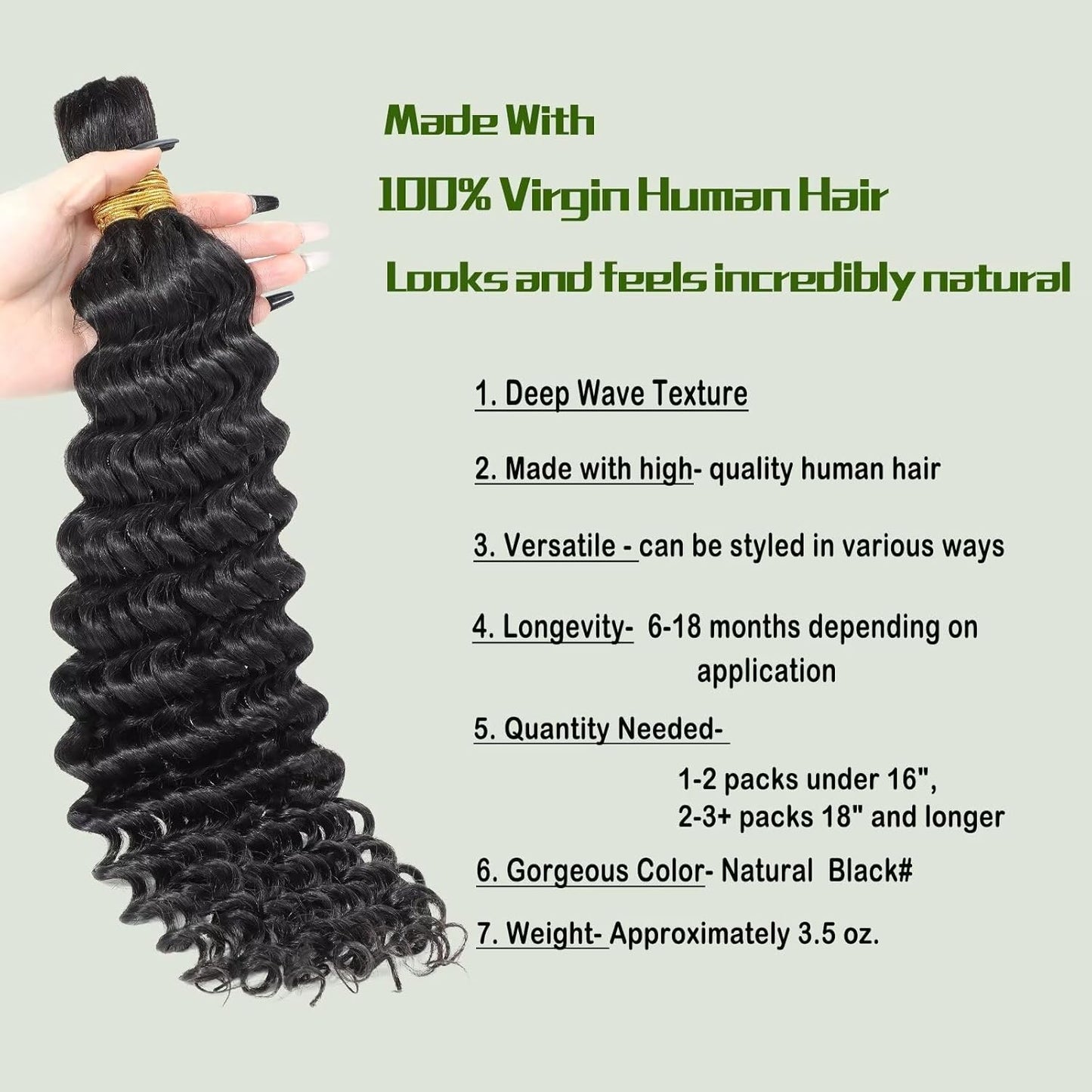 Human Braiding Hair 100G 24 Inch Bulk Deep Wave Human Hair for Braiding Boho Braids Human Hair for Bohemian Knotless Braids Micro Braiding Hair No Weft Human Hair Extensions Natural Black - Gotcha Girl Cosmetics Gotcha Girl Cosmeticsb08eada4-d067-4d1b-b880-2a4e4b2d7569