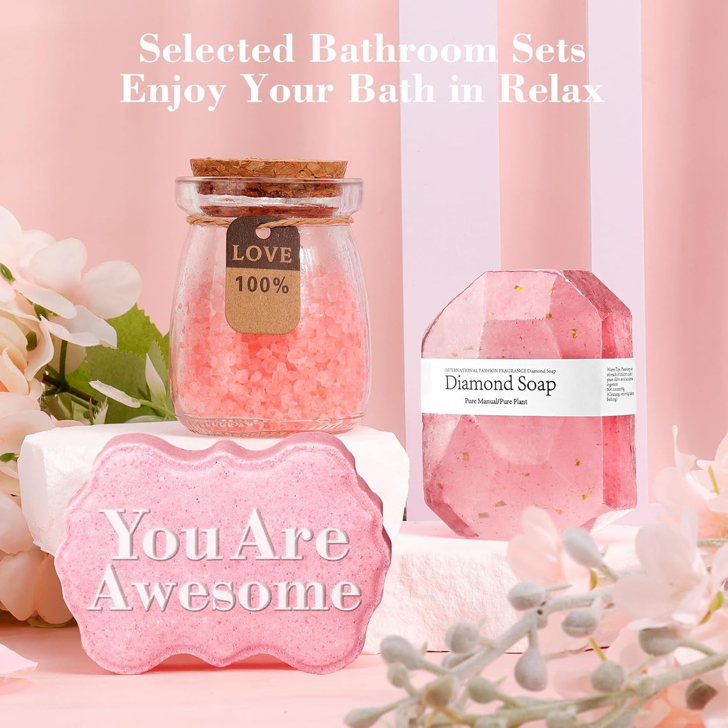 Birthday Gifts - Relaxing Spa Gifts Basket for Women; Her Mom, Grandma, Daughter, Sister, Wife, Girlfriend, Friends - Unique Bath Set Gifts (Pink) - Gotcha Girl Cosmetics Gotcha Girl Cosmetics bb412274-bd80-4a3e-9d85-6c59cada1844