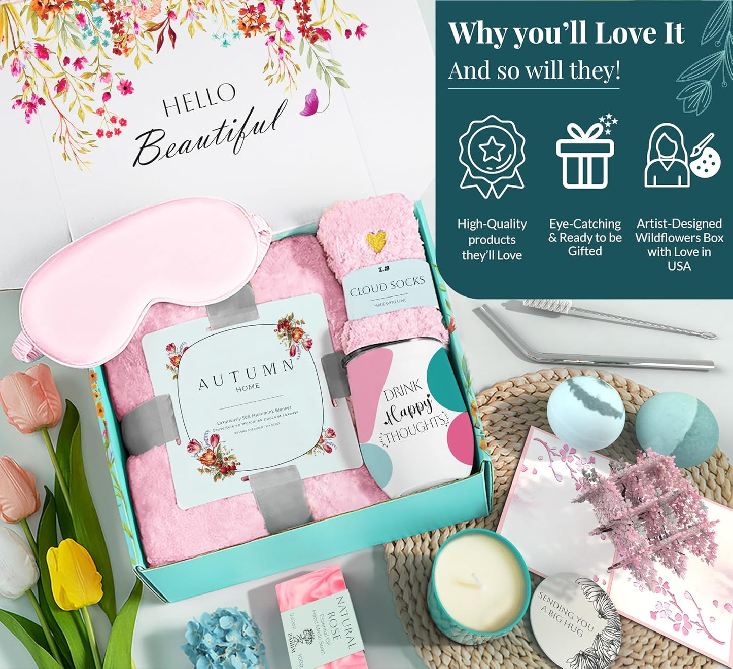 Comforting Get Well Soon Gift Baskets for Women - 10Pc Get Well Gifts for Women after Surgery, Thoughtfully Curated Thinking of You Self Care Package with Blanket, Tumbler, Eye Mask, Soap, Socks & More - Gotcha Girl Cosmetics Gotcha Girl Cosmetics424b5357-f0c9-4b5e-bbc2-d7985ce76e92