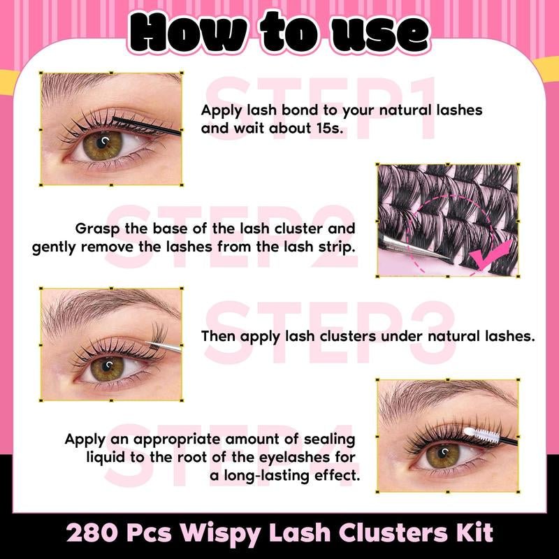 9 - 16mm DIY Lash Extension Kit: 280pcs Lash Clusters [Bond & Seal, Tweezers] - Gotcha Girl Cosmetics Gotcha Girl Cosmetics876b7951-7dd2-4a25-b2ae-e5b4d61289a8