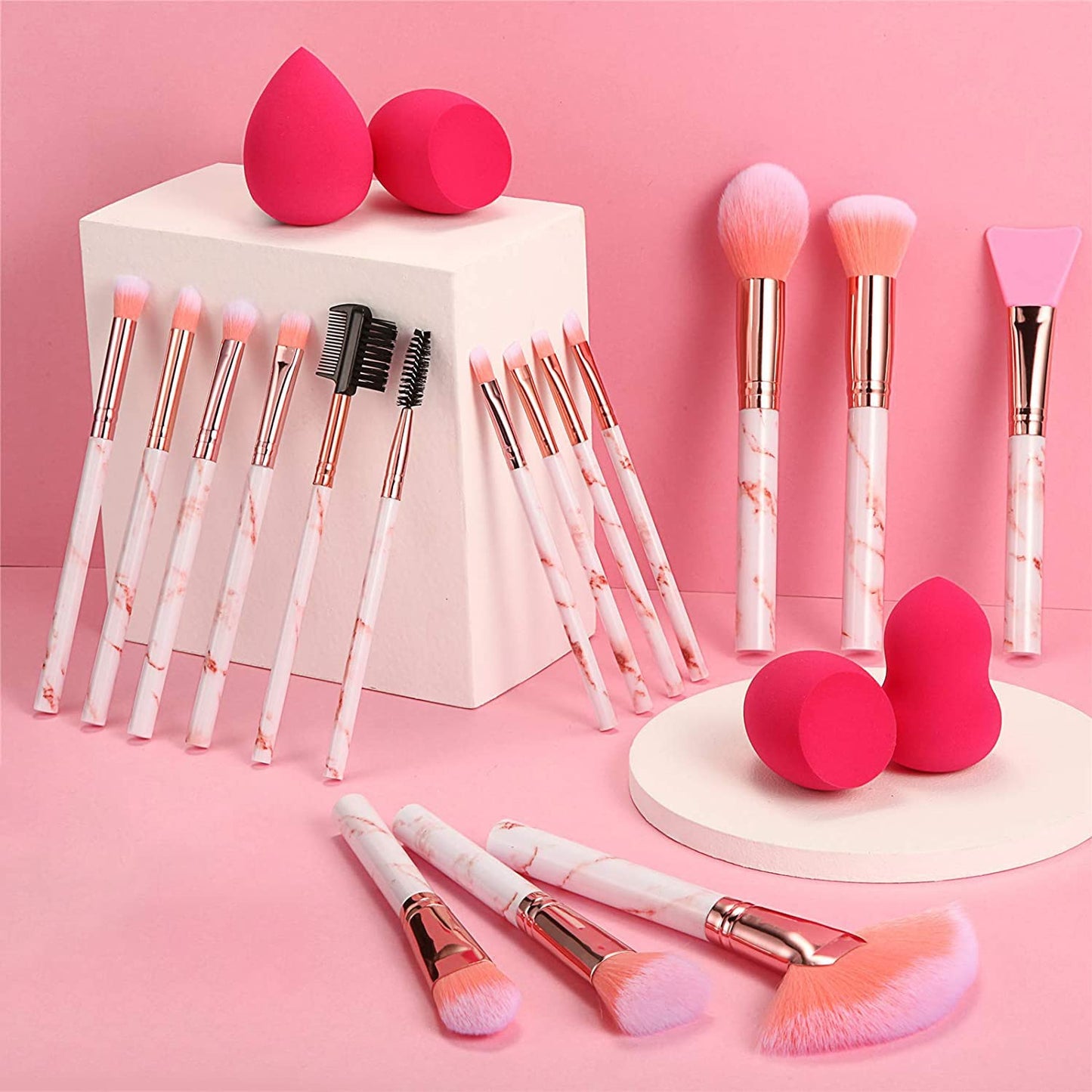 Professional Makeup Brushes Set 16PCS Marble Handle with 4Pcs Sponge Blenders Foundation Brushes Eyeshadow Brush Lip Brush Silicone Face Mask Brush Make up Tool - Gotcha Girl Cosmetics Gotcha Girl Cosmeticse45c8ad1-ec23-4589-baa7-3aa8abbbeb8d