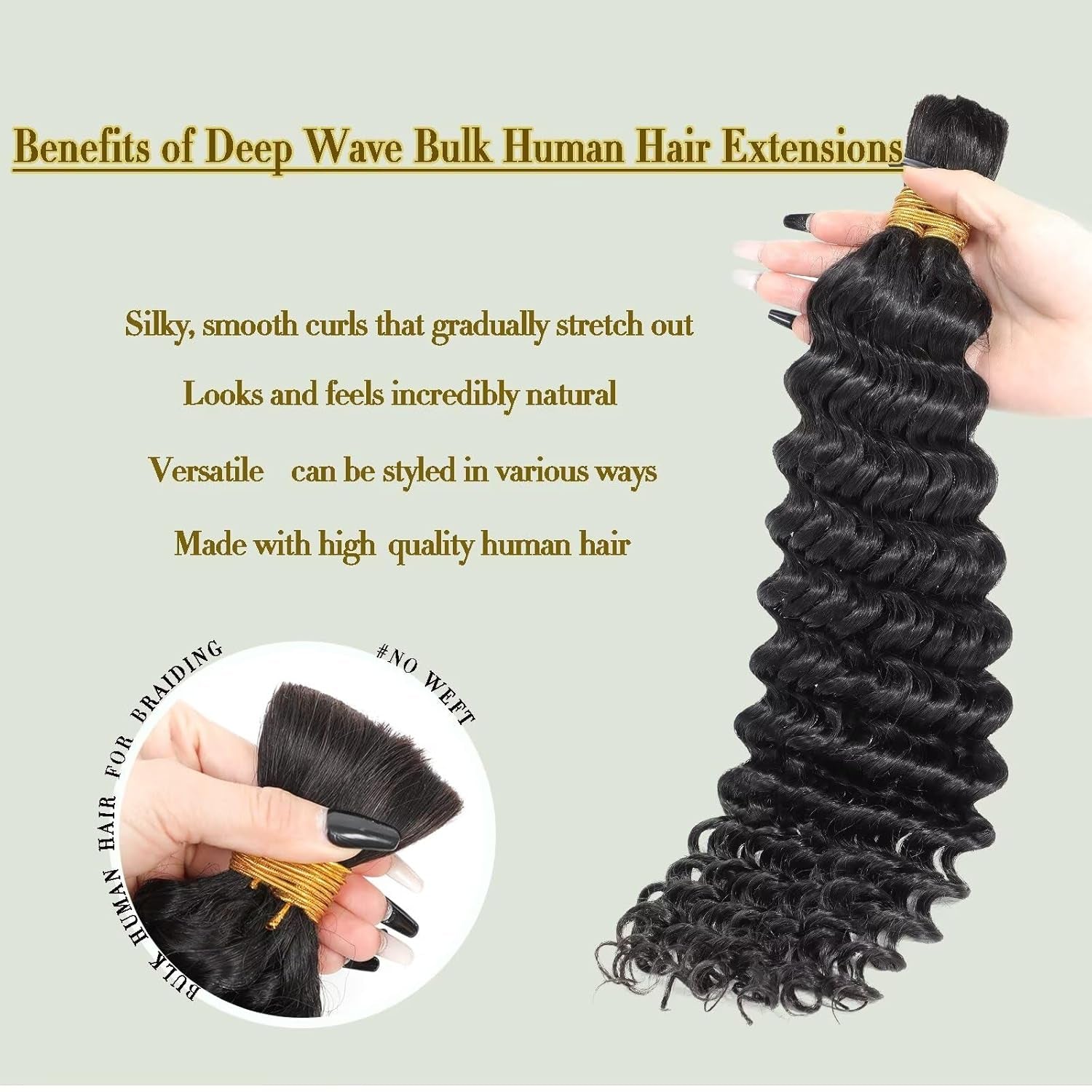 Human Braiding Hair 100G 24 Inch Bulk Deep Wave Human Hair for Braiding Boho Braids Human Hair for Bohemian Knotless Braids Micro Braiding Hair No Weft Human Hair Extensions Natural Black - Gotcha Girl Cosmetics Gotcha Girl Cosmeticsb08eada4-d067-4d1b-b880-2a4e4b2d7569
