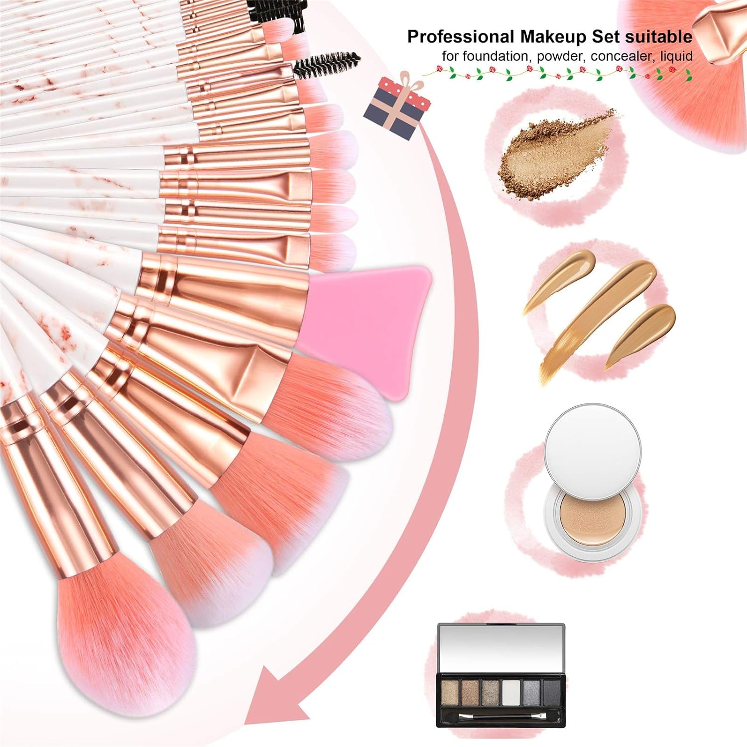 Professional Makeup Brushes Set 16PCS Marble Handle with 4Pcs Sponge Blenders Foundation Brushes Eyeshadow Brush Lip Brush Silicone Face Mask Brush Make up Tool - Gotcha Girl Cosmetics Gotcha Girl Cosmeticse45c8ad1-ec23-4589-baa7-3aa8abbbeb8d