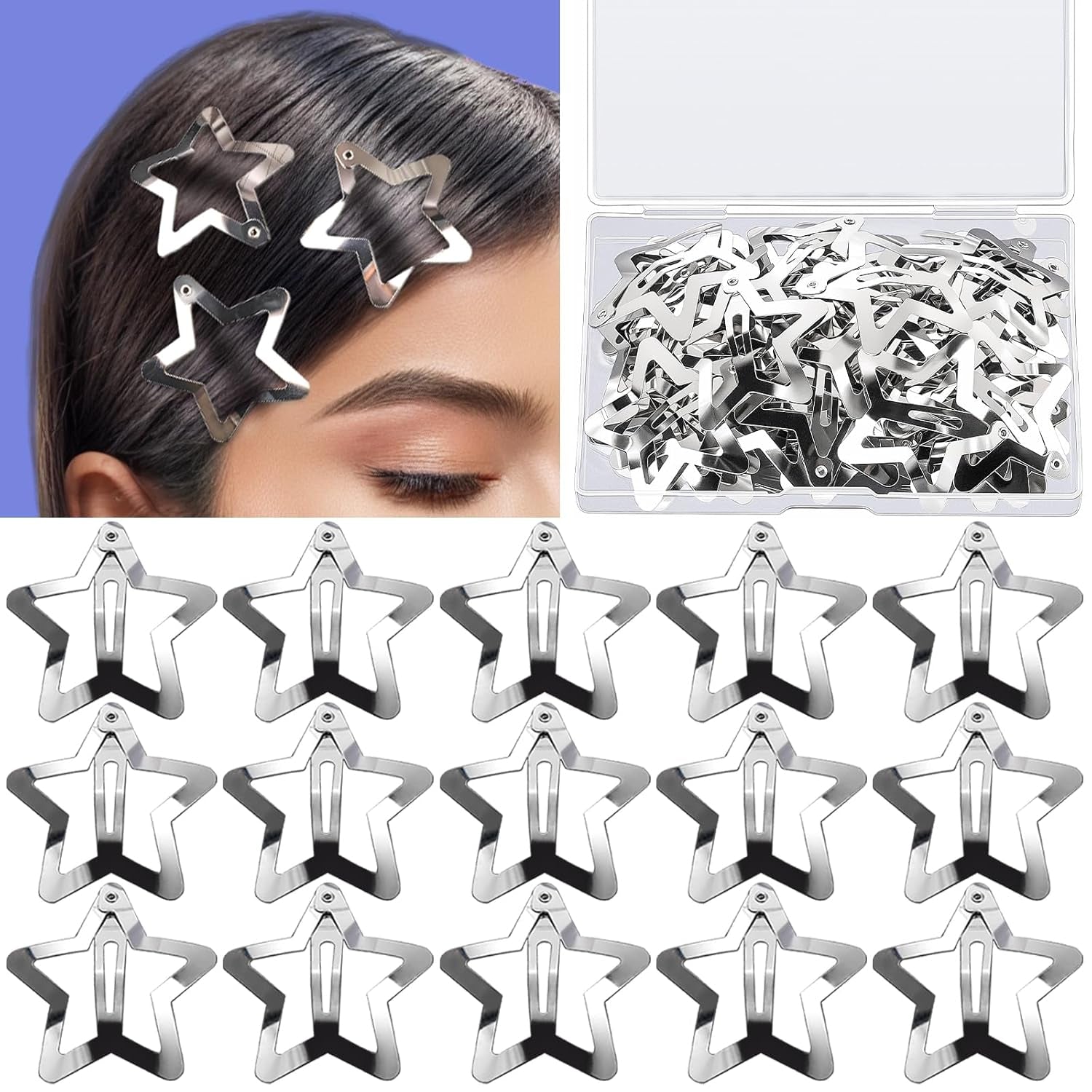 30 PCS 1.61" Star Hair Clips, Y2K Hair Accessories, Silver Star Clips for Girls Women, Rave Accessories, Non Slip Star Barrettes, Metal Star Snap Hair Clips - Gotcha Girl Cosmetics Gotcha Girl Cosmetics2f024b33-4e9e-453b-b7bc-701010035398