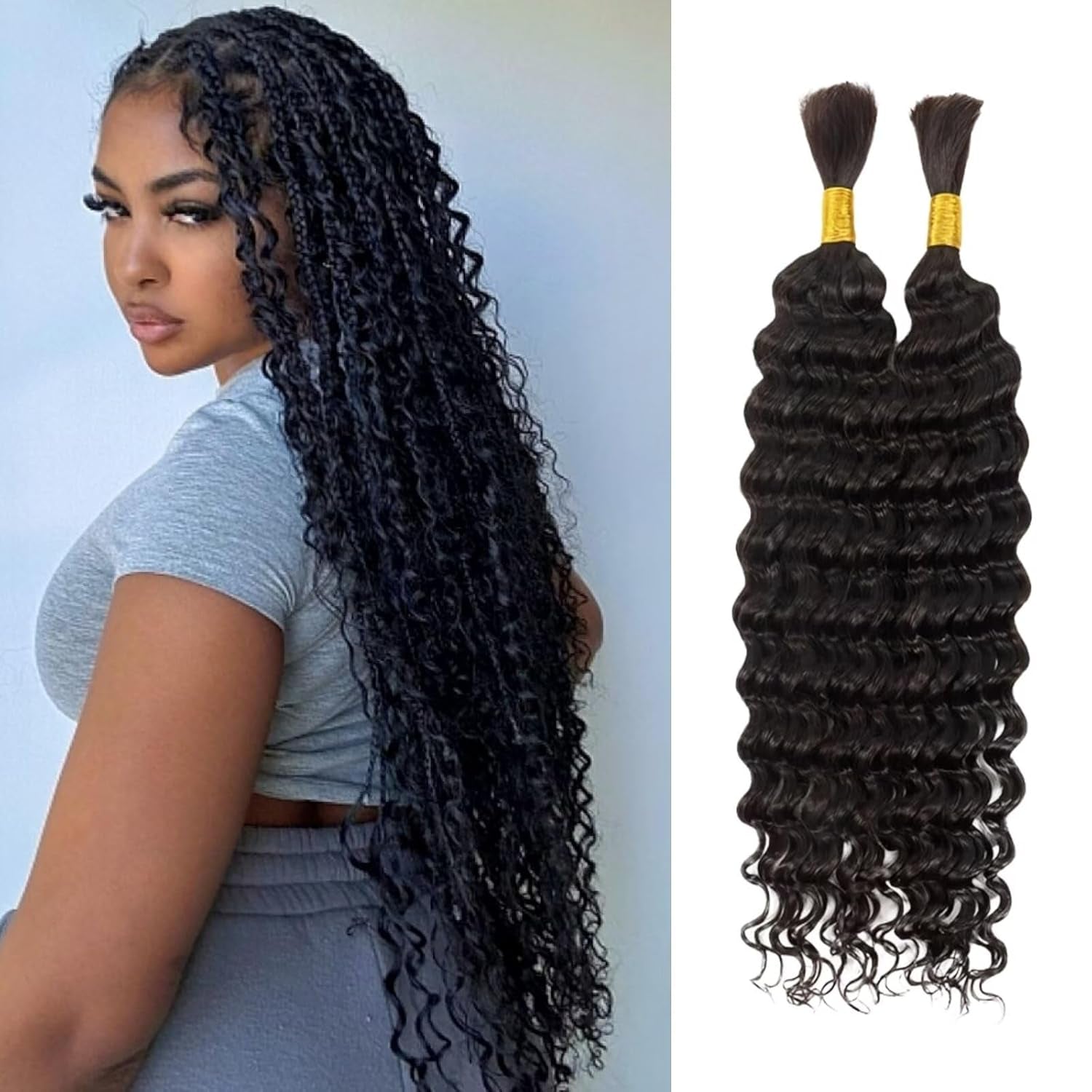 Human Braiding Hair 100G 24 Inch Bulk Deep Wave Human Hair for Braiding Boho Braids Human Hair for Bohemian Knotless Braids Micro Braiding Hair No Weft Human Hair Extensions Natural Black - Gotcha Girl Cosmetics Gotcha Girl Cosmeticsb08eada4-d067-4d1b-b880-2a4e4b2d7569