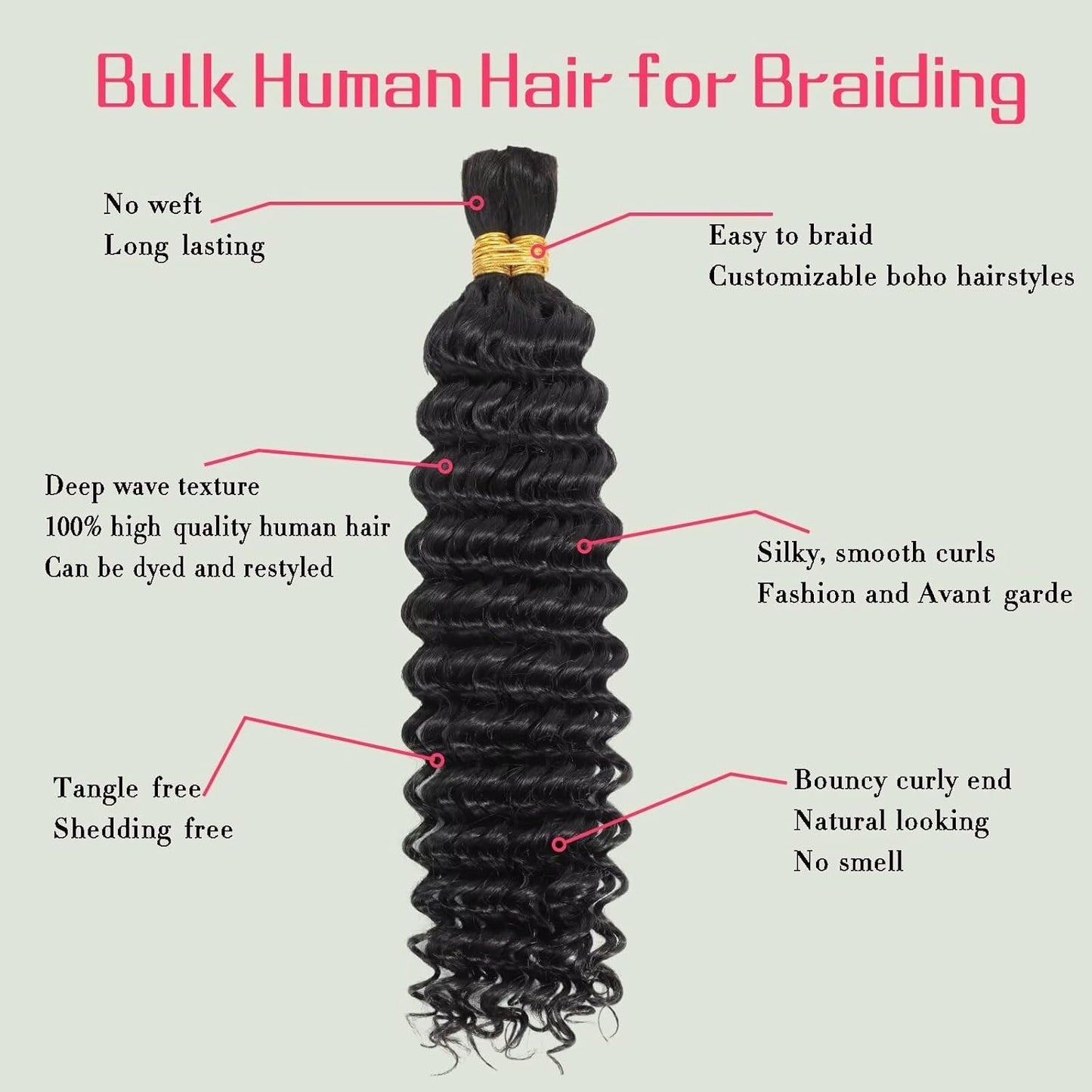 Human Braiding Hair 100G 24 Inch Bulk Deep Wave Human Hair for Braiding Boho Braids Human Hair for Bohemian Knotless Braids Micro Braiding Hair No Weft Human Hair Extensions Natural Black - Gotcha Girl Cosmetics Gotcha Girl Cosmeticsb08eada4-d067-4d1b-b880-2a4e4b2d7569