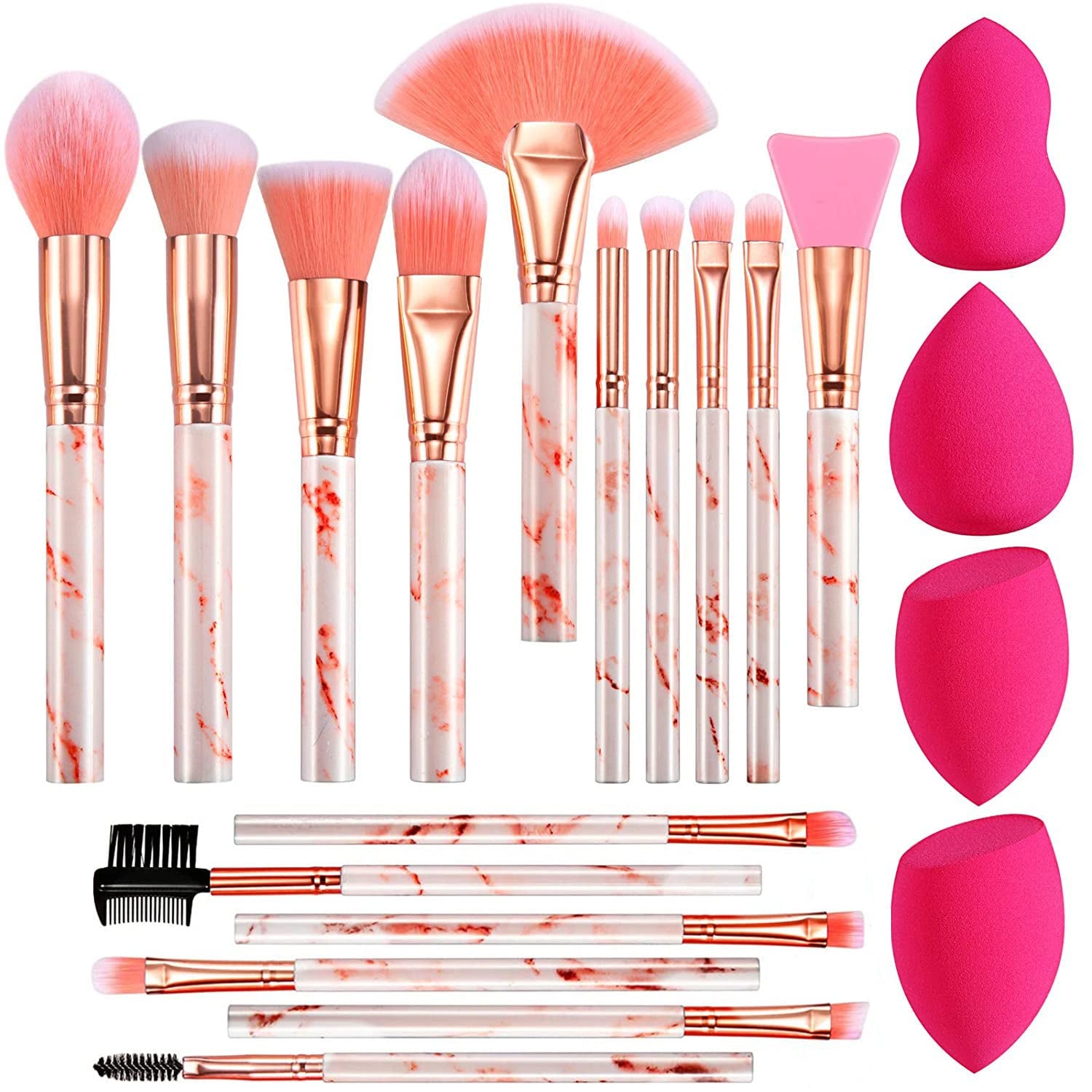 Professional Makeup Brushes Set 16PCS Marble Handle with 4Pcs Sponge Blenders Foundation Brushes Eyeshadow Brush Lip Brush Silicone Face Mask Brush Make up Tool - Gotcha Girl Cosmetics Gotcha Girl Cosmeticse45c8ad1-ec23-4589-baa7-3aa8abbbeb8d