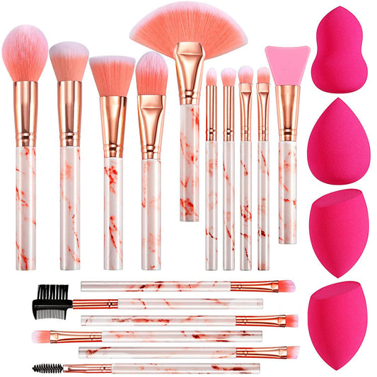 Professional Makeup Brushes Set 16PCS Marble Handle with 4Pcs Sponge Blenders Foundation Brushes Eyeshadow Brush Lip Brush Silicone Face Mask Brush Make up Tool - Gotcha Girl Cosmetics Gotcha Girl Cosmeticse45c8ad1-ec23-4589-baa7-3aa8abbbeb8d
