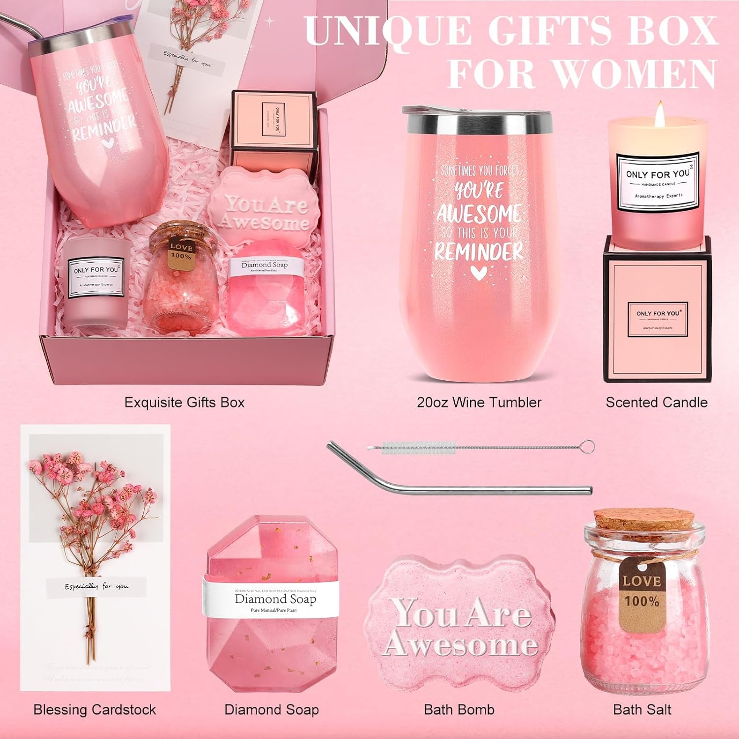Birthday Gifts - Relaxing Spa Gifts Basket for Women; Her Mom, Grandma, Daughter, Sister, Wife, Girlfriend, Friends - Unique Bath Set Gifts (Pink) - Gotcha Girl Cosmetics Gotcha Girl Cosmetics bb412274-bd80-4a3e-9d85-6c59cada1844