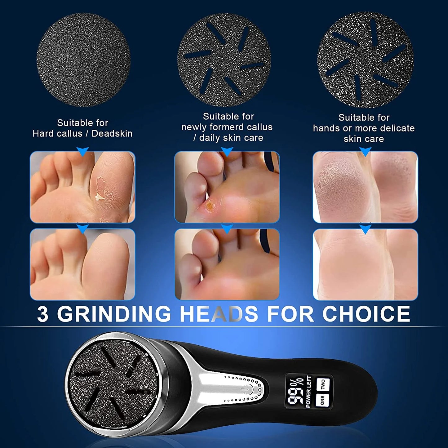 Electric Callus Remover for Feet with Vacuum, Professional Pedicure Tools Kit Callus Remover, Rechargeable Waterproof Foot File for Foot Care Deadskin Remover with 3 Heads & 2 Speed, LCD Display - Gotcha Girl Cosmetics Gotcha Girl Cosmetics256b2f2d-b269-4117-9880-3958fa90ddf5