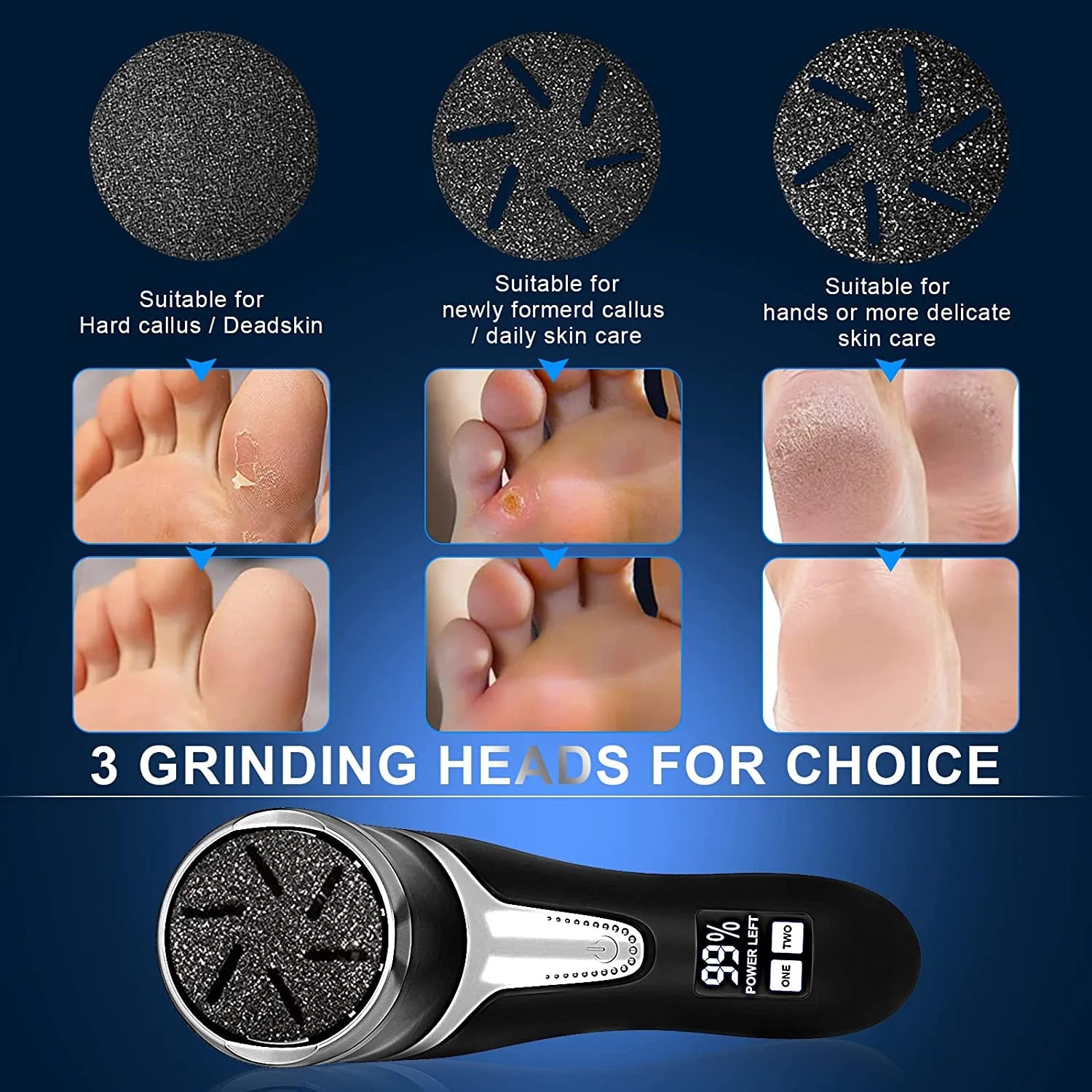 Electric Callus Remover for Feet with Vacuum, Professional Pedicure Tools Kit Callus Remover, Rechargeable Waterproof Foot File for Foot Care Deadskin Remover with 3 Heads & 2 Speed, LCD Display - Gotcha Girl Cosmetics Gotcha Girl Cosmetics256b2f2d-b269-4117-9880-3958fa90ddf5